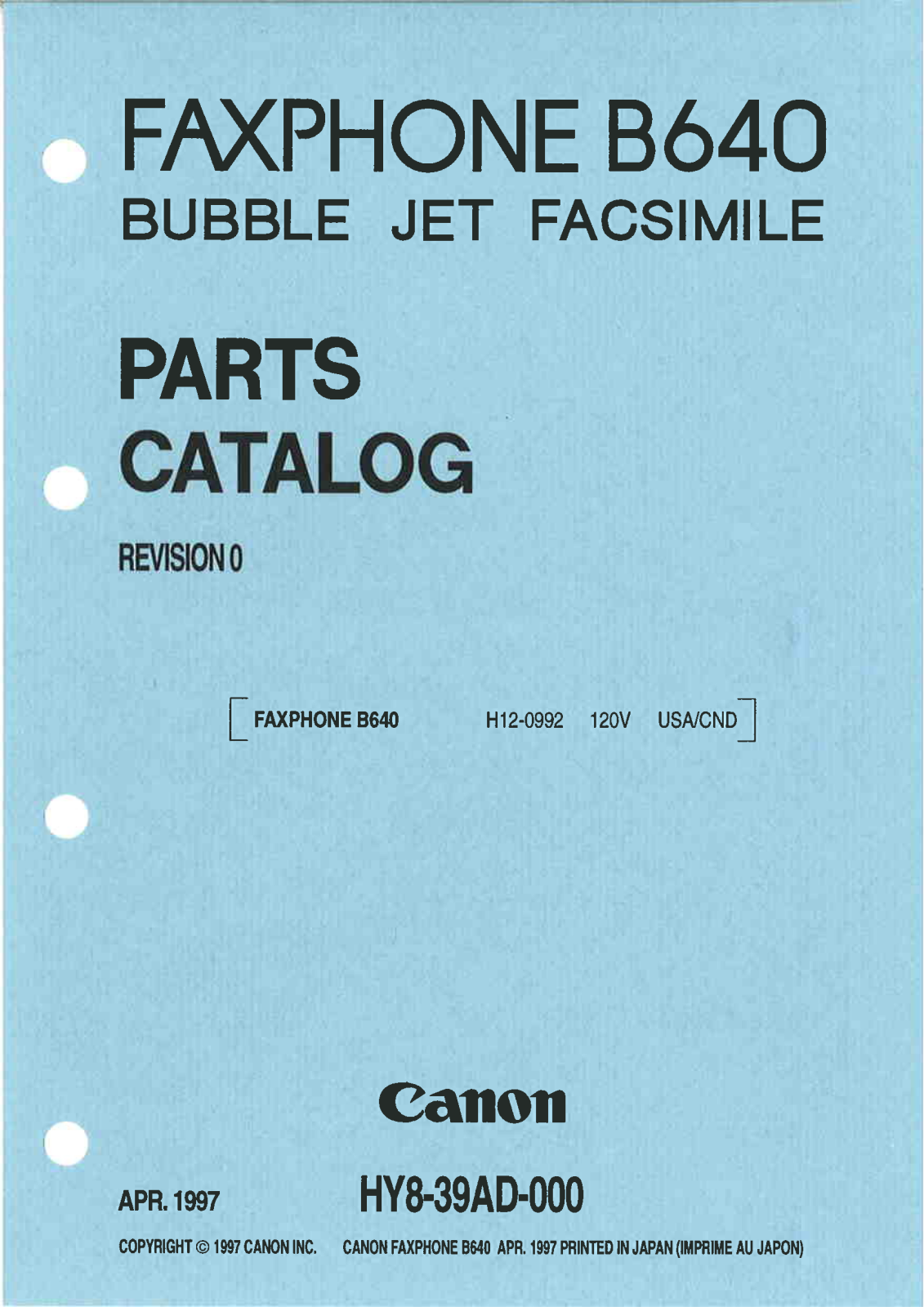 Canon B640 PARTS CATALOG