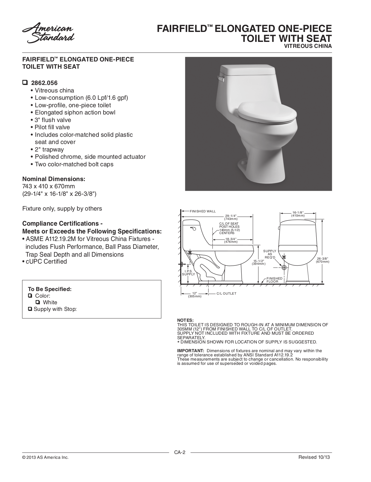 American Standard ASD9541 Specifications - ManualMachine.com