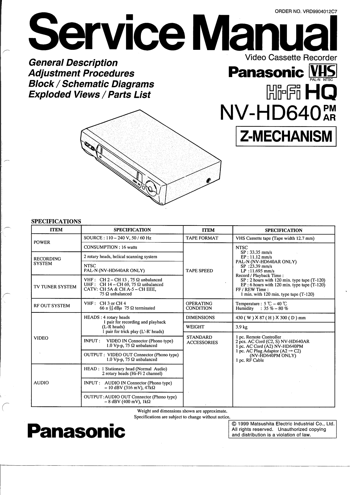 Panasonic NVHD-640 Service manual