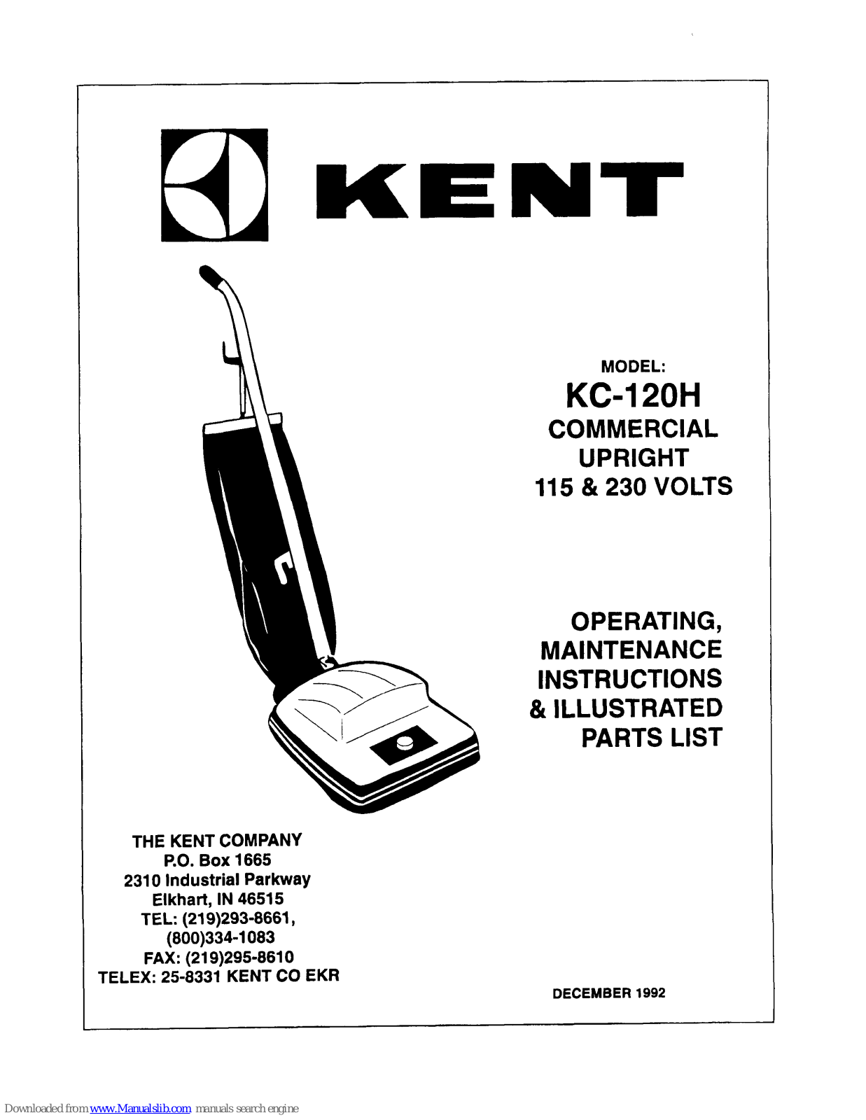 KENT KC-120H Operating, Maintenance Instructions & Illustrated Parts List - ManualMachine.com