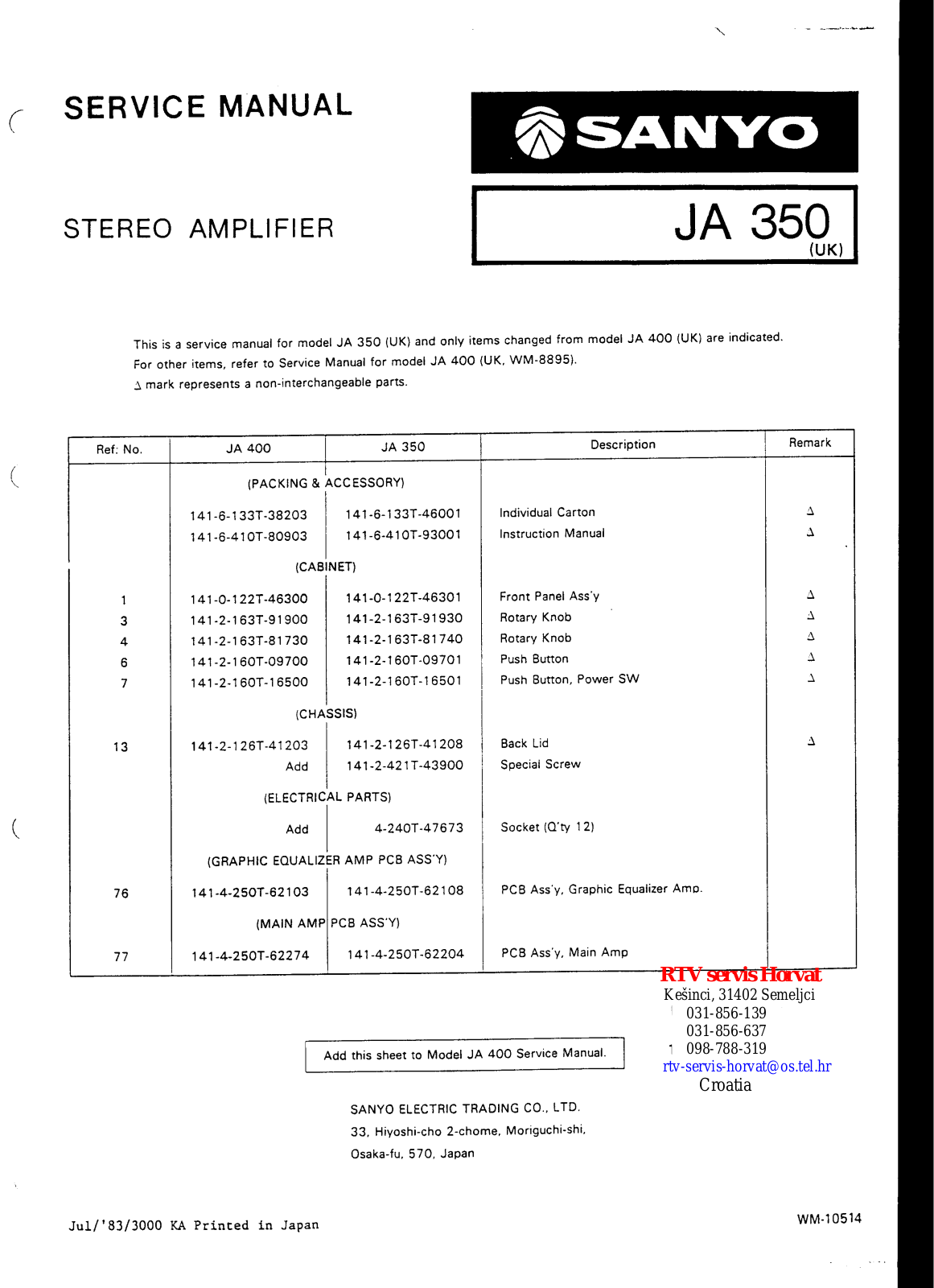 Sanyo JA-350 Service manual