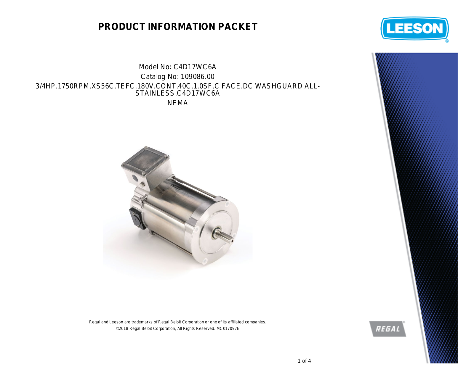 Leeson 109086.00 Product Information Packet