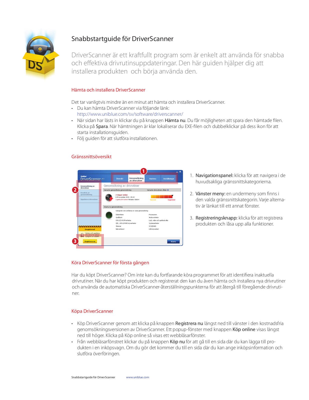Uniblue DRIVERSCANNER QUICK START GUIDE