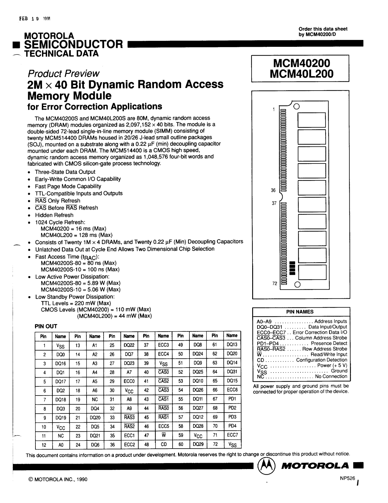 Motorola MCM40200SG10, MCM40200S80, MCM40L200S10, MCM40L200S80, MCM40L200SG10 Datasheet