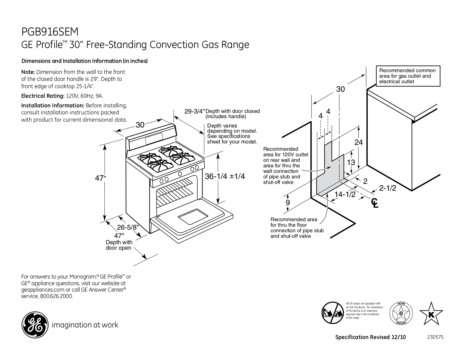 GE PGB916SEM Specification - ManualMachine.com