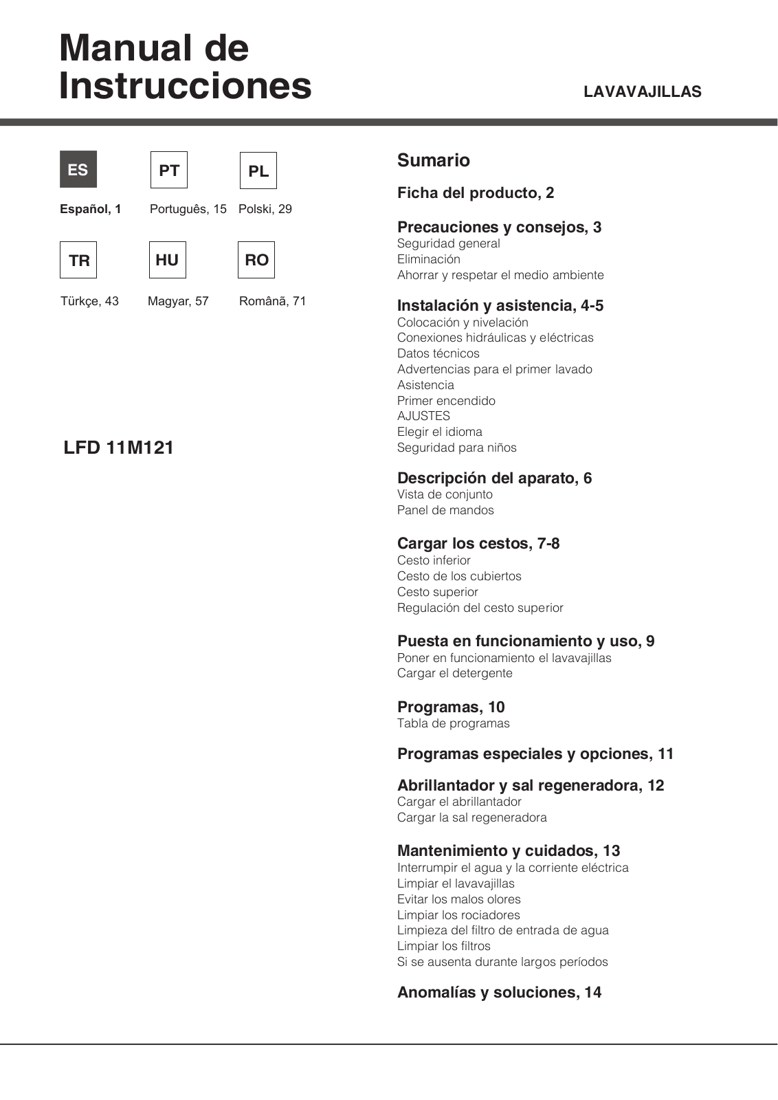 HOTPOINT/ARISTON LFD 11M121 B EU User Manual