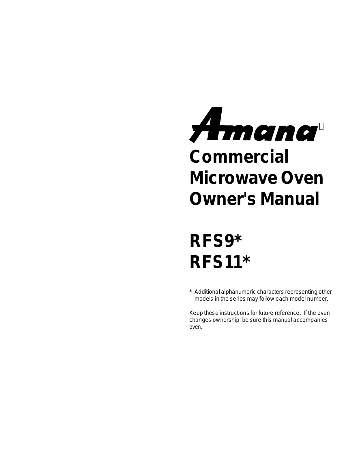 Amana RFS9, RFS11 User Manual