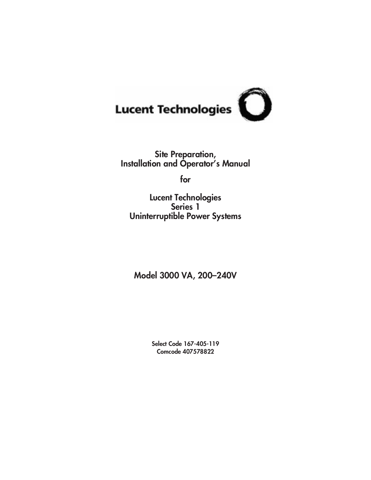 Lucent Technologies 3000 VA User Manual