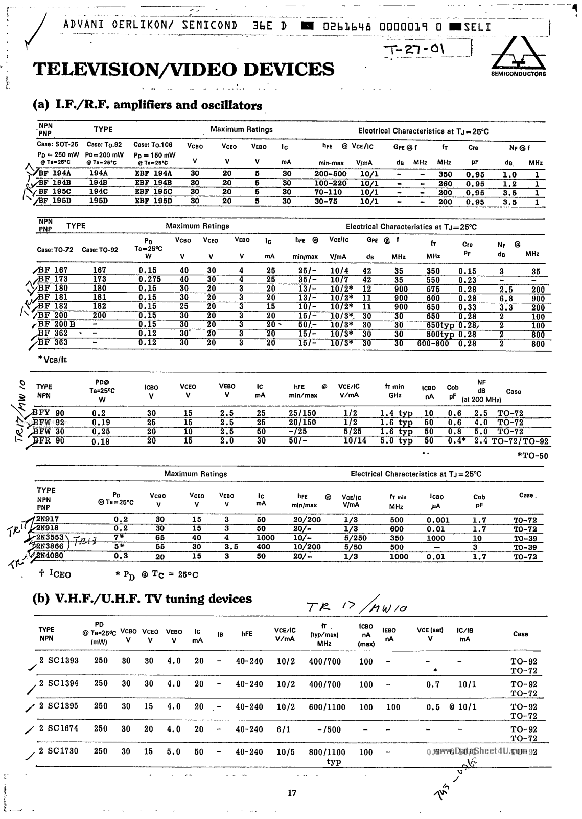 Texas Instruments BF 173 INSTALLATION INSTRUCTIONS