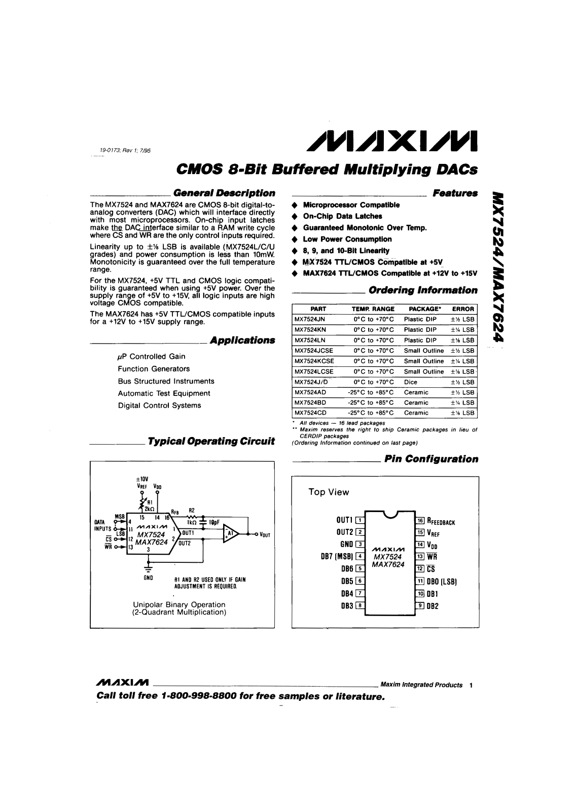 Maxim MX752BD, MX752CD, MX752KCSE, MX7524TD, MX7524TQ Datasheet