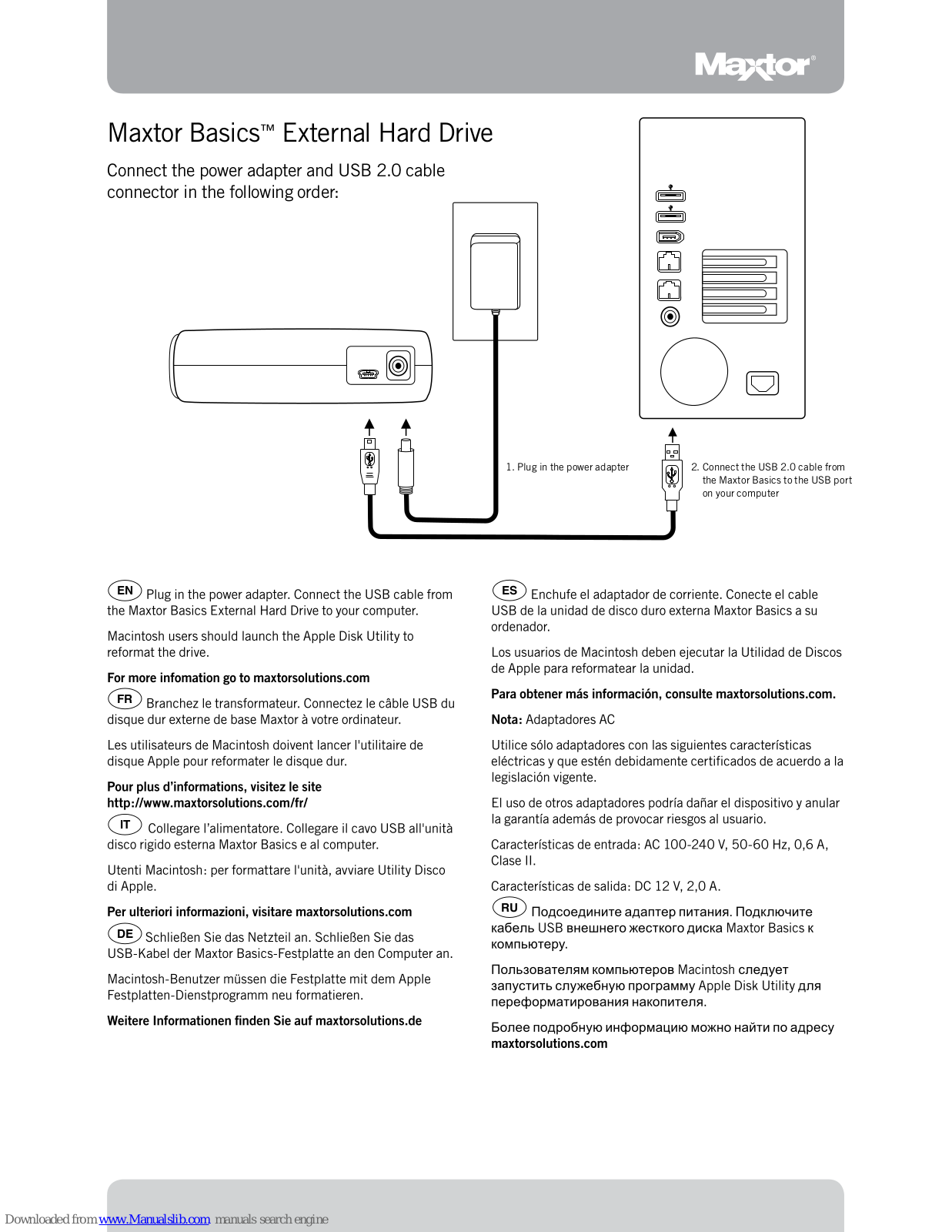 Maxtor Basics Desktop, Basics Quick Start Manual