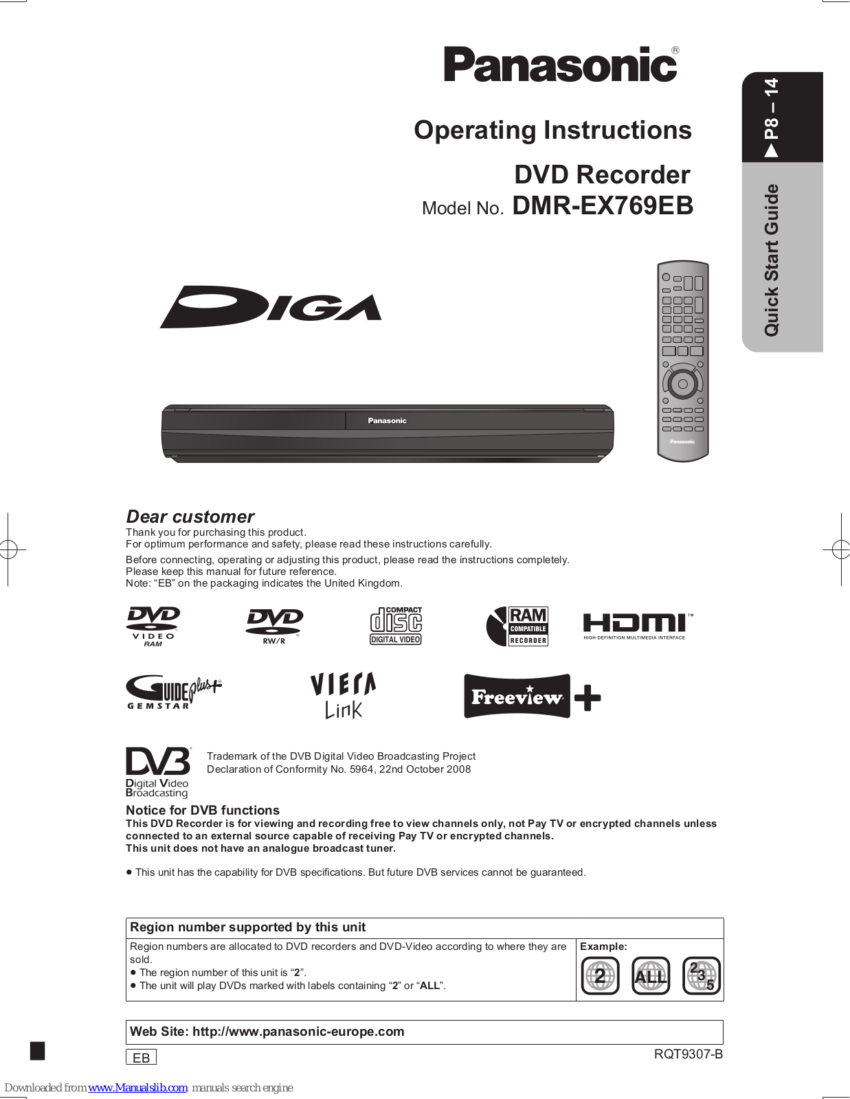 Panasonic Diga DMR-EX769EB Operating Instructions Manual