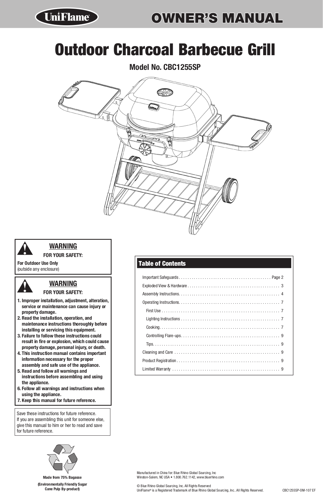 Uniflame CBC1255SP User Manual