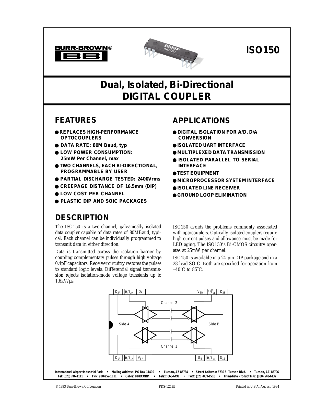 Burr Brown ISO150AU, ISO150AP Datasheet