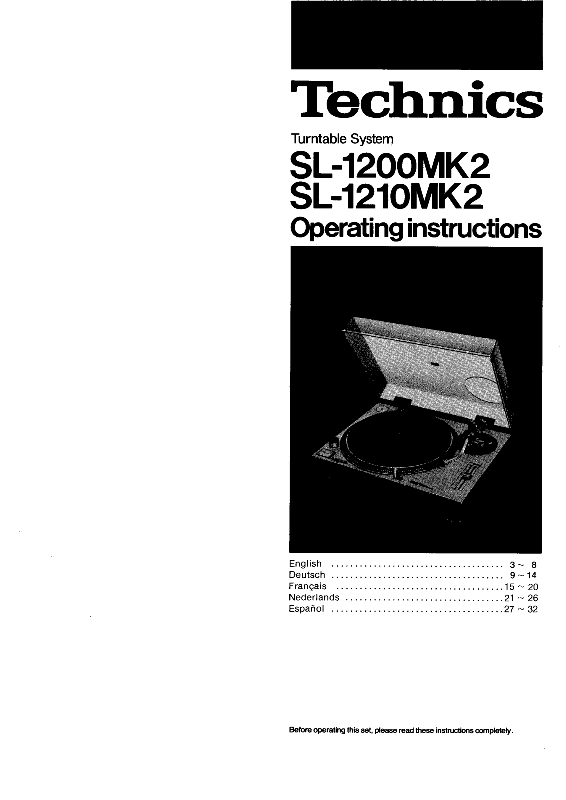 TECHNICS SL-1210 MKII Operating Instruction