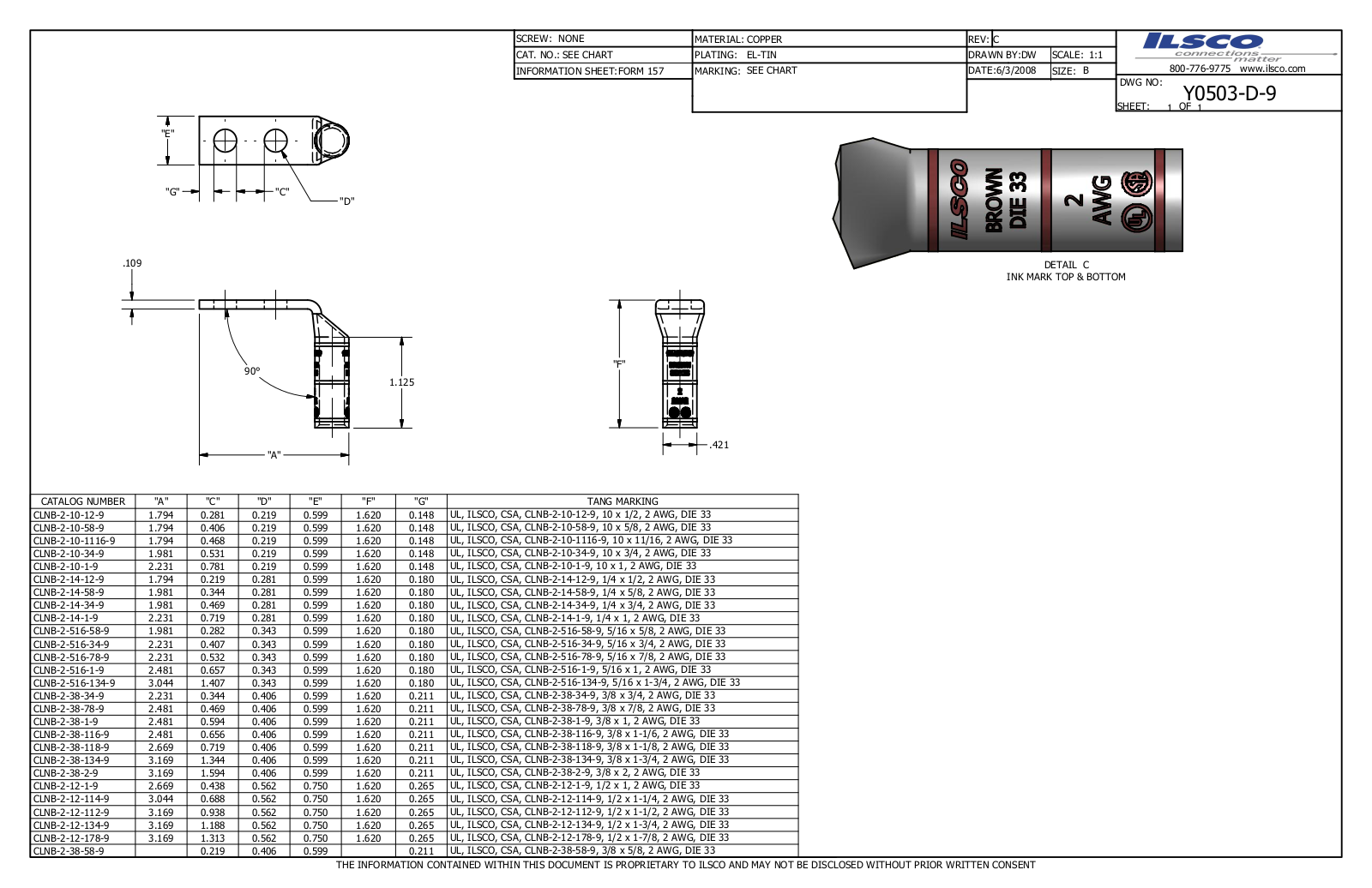 Ilsco CLNB-2-14-34-9 Data sheet