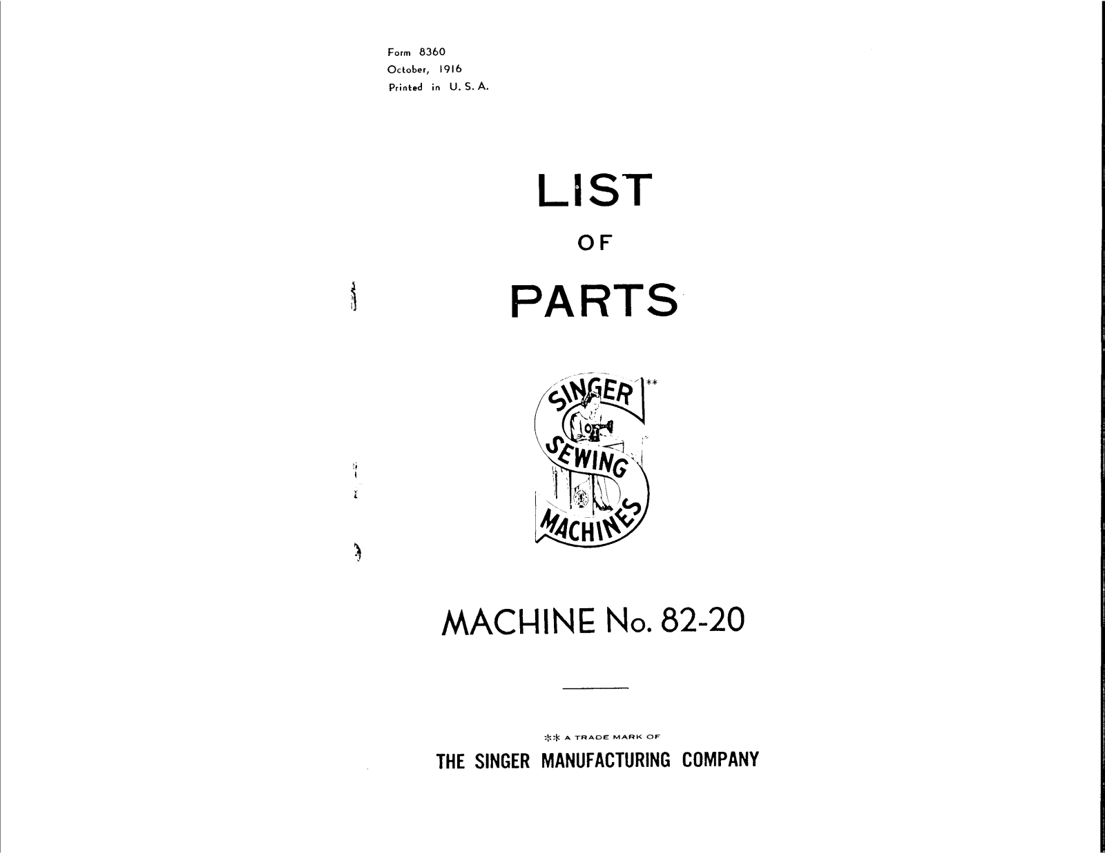 Singer 82-20 User Manual