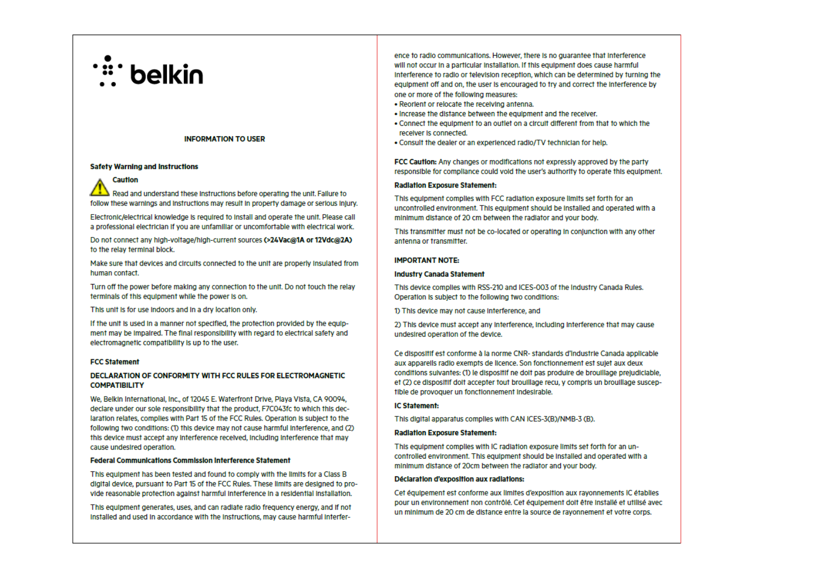 Belkin F7C043 User Manual