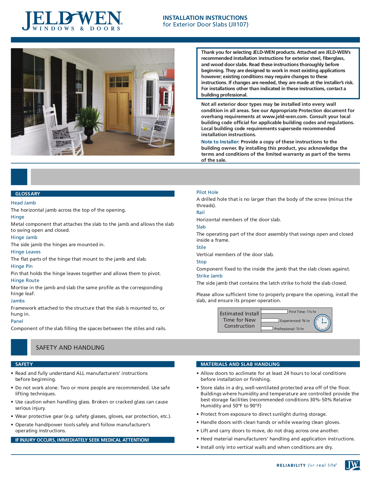 JELD-WEN JII107 User Manual