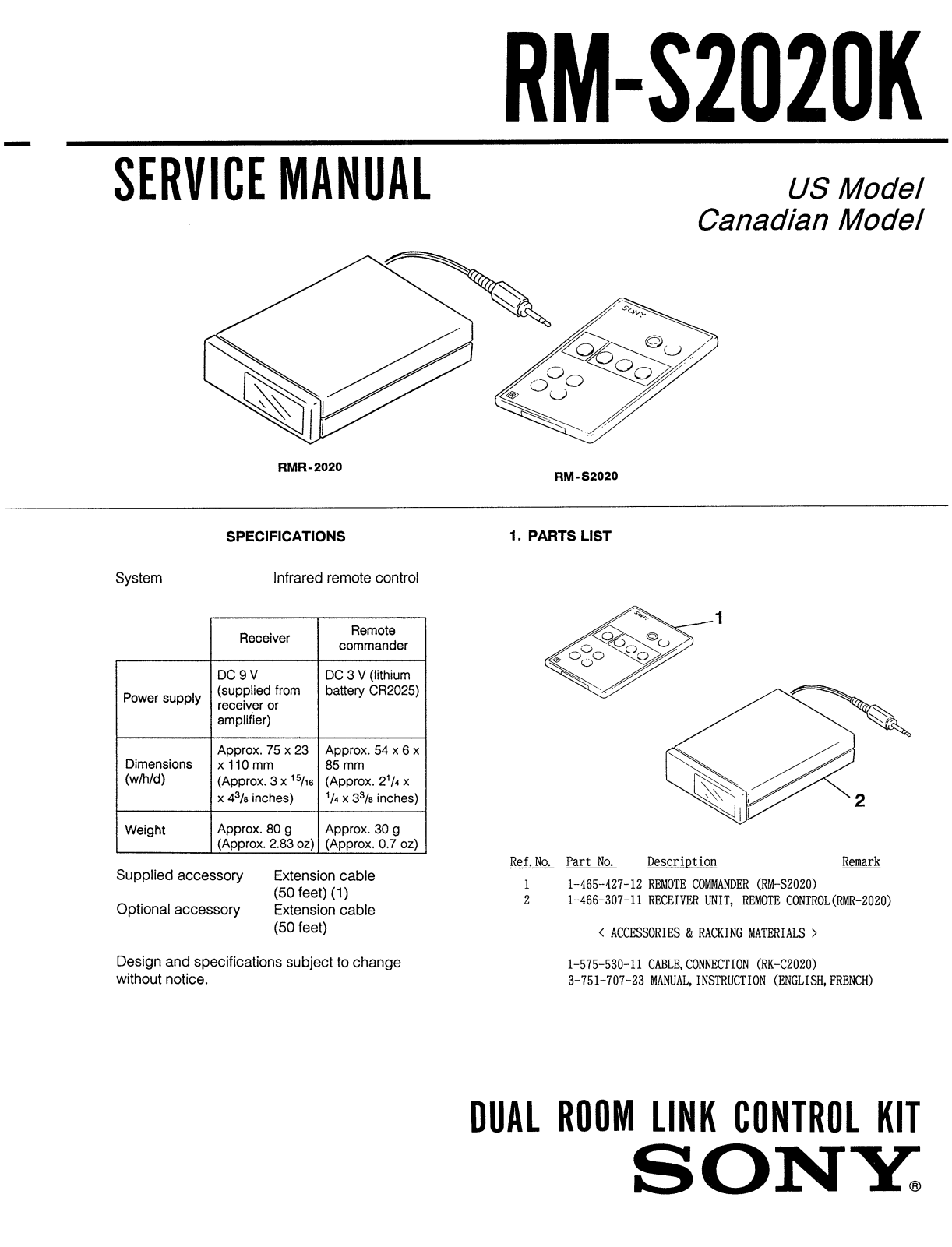 Sony RMS-2020-K Service manual