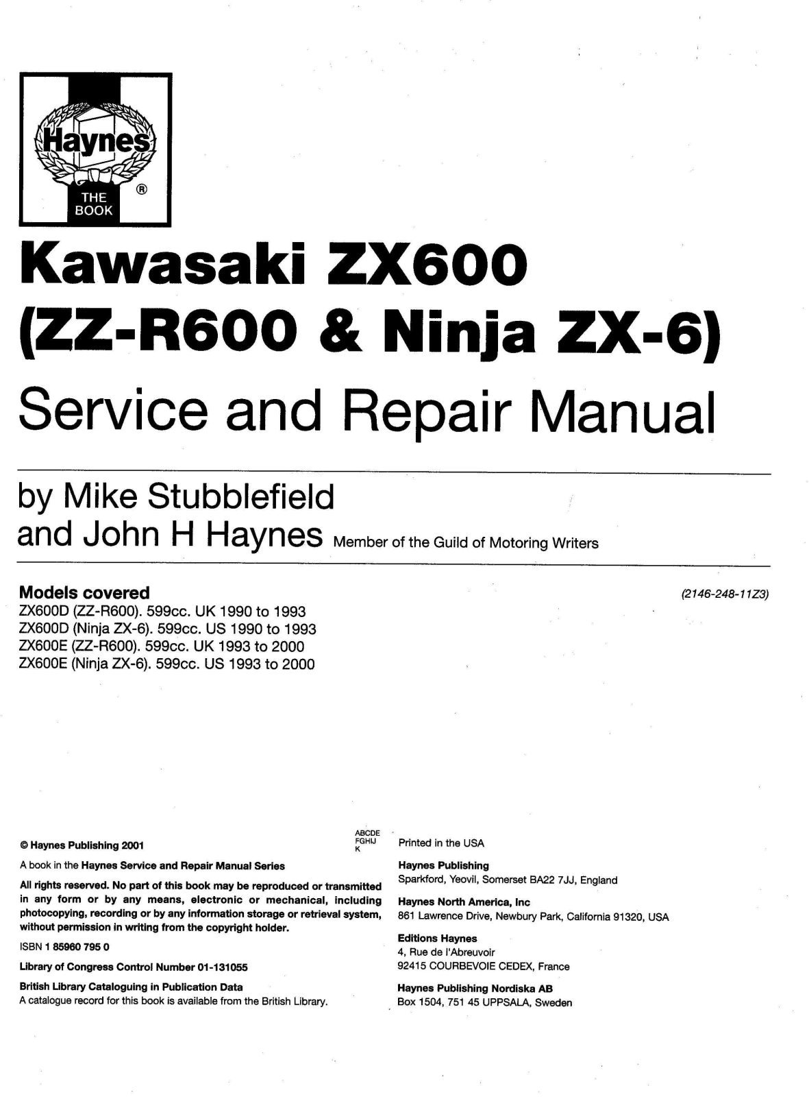 Kawasaki ZZR600, ZX6 Ninja, ZX600 D Service Manual