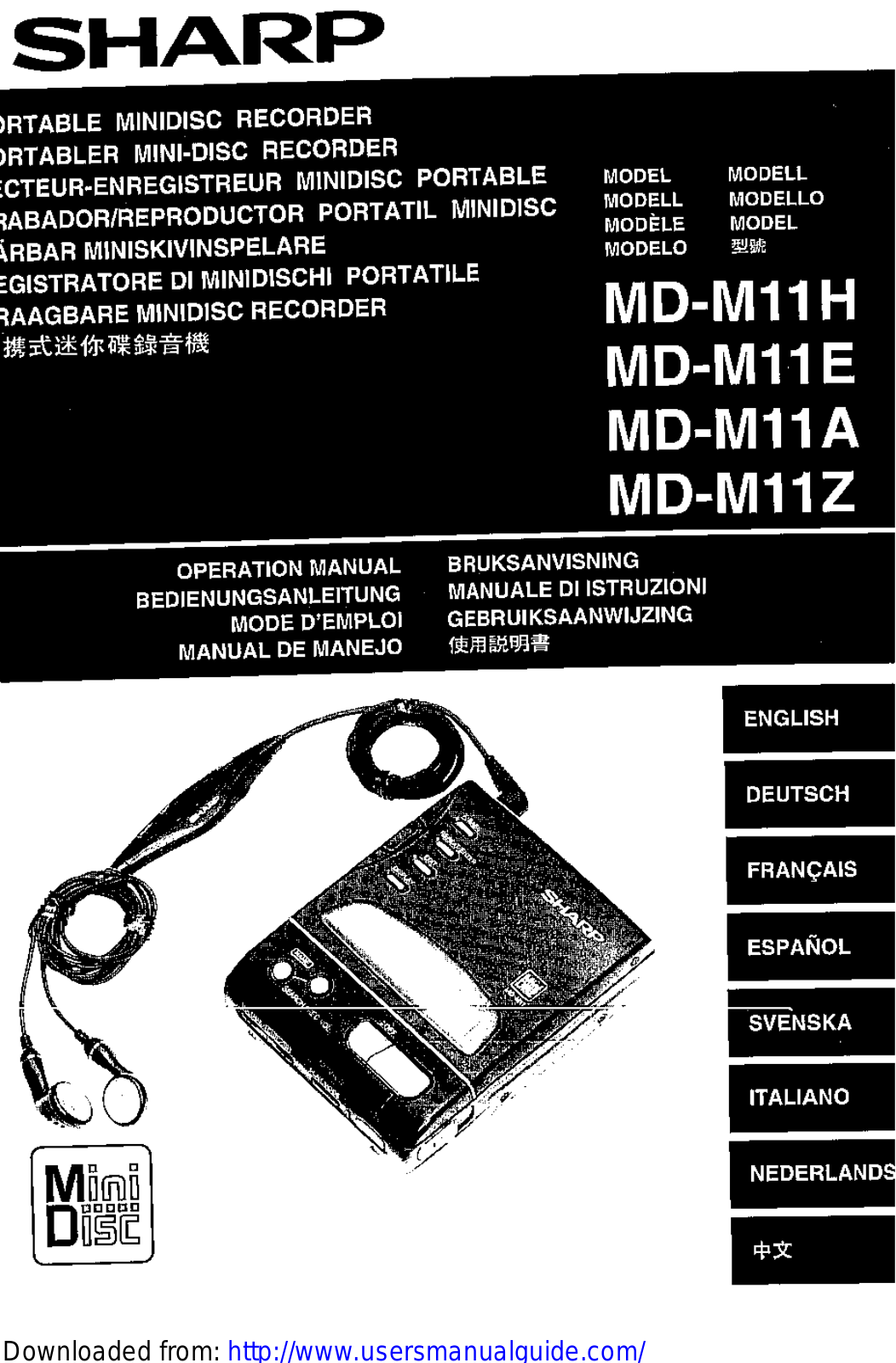 SHARP MD-M11H/E/A/Z User Manual