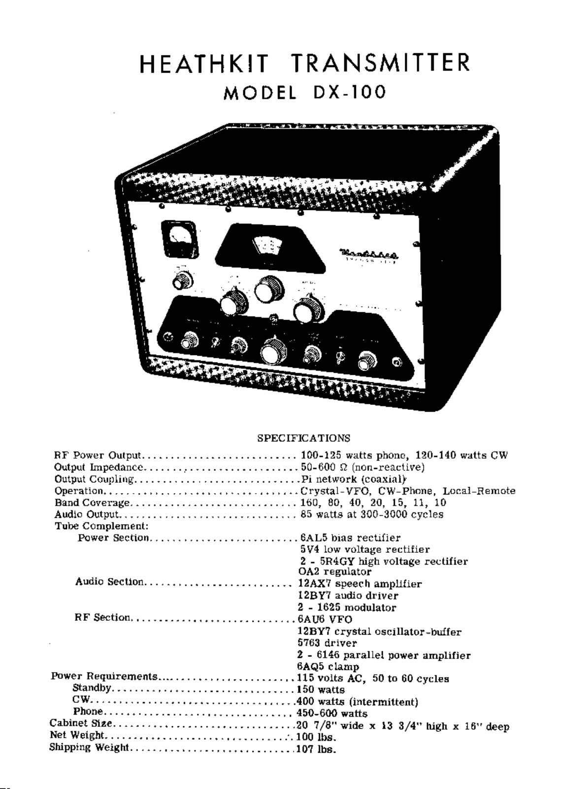 Heath Heathkit DX-100 Operation Manual