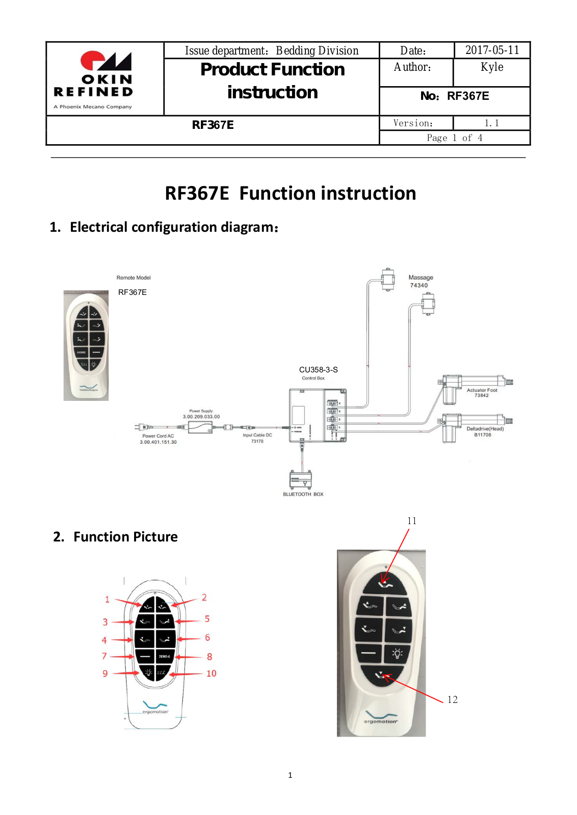 OKIN Refined Electric Technology RF367DE User Manual