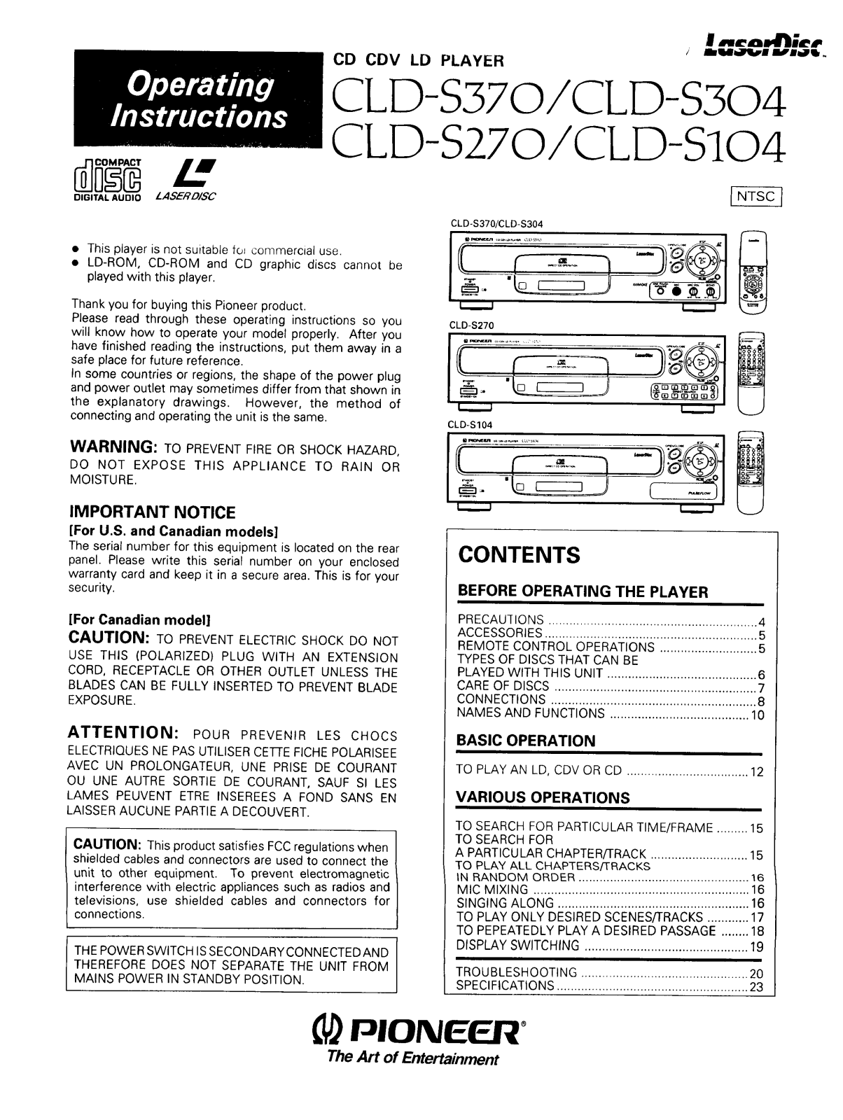 Pioneer CLD-S304, CLD-S104 Owner’s Manual