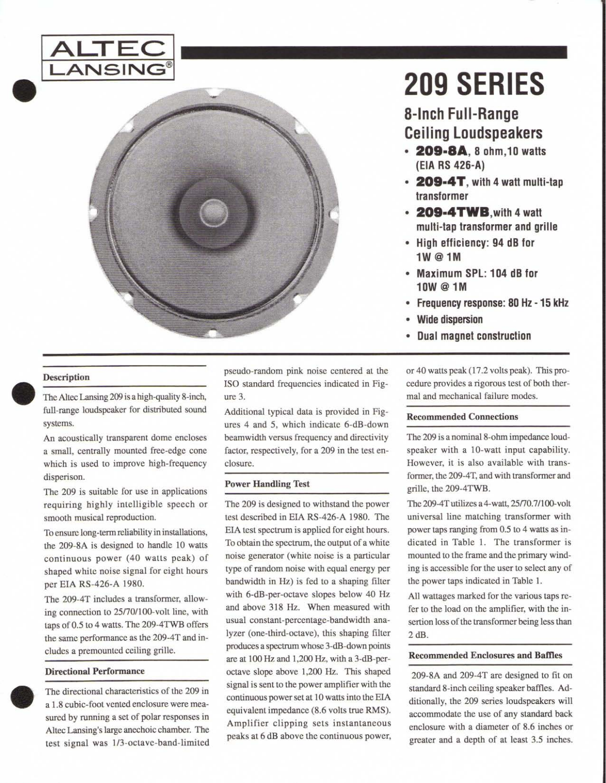 Altec Lansing 209 User Manual