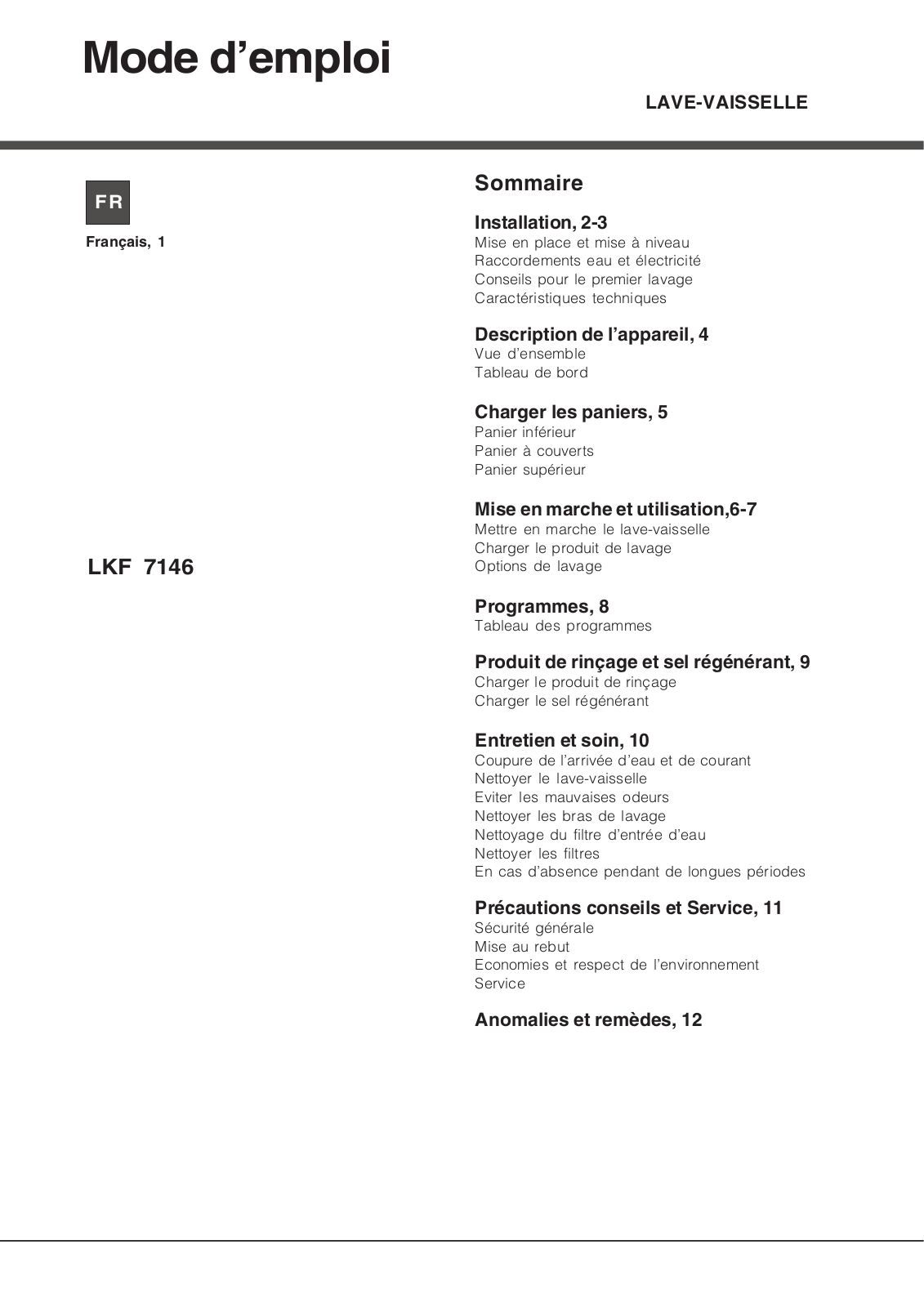 ARISTON LKF7146X User Manual