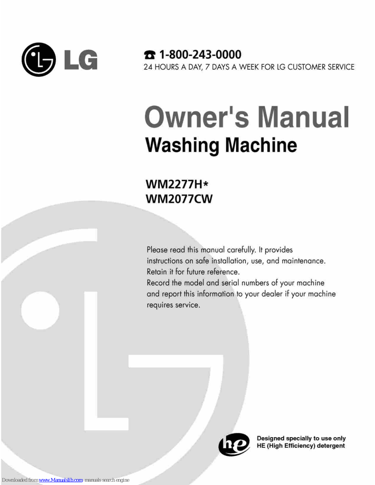 LG WM2077H series Owner's Manual