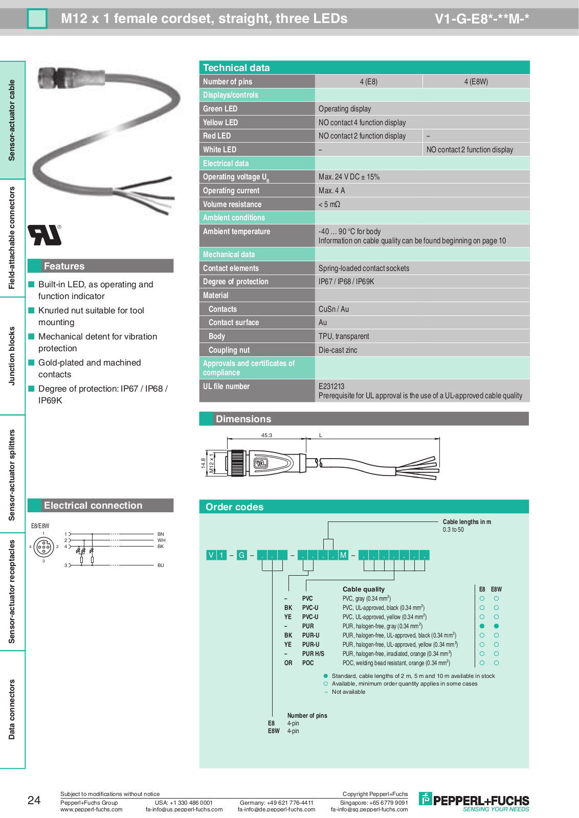 Pepperl Fuchs V1-G-E8*-**M-* Data Sheet