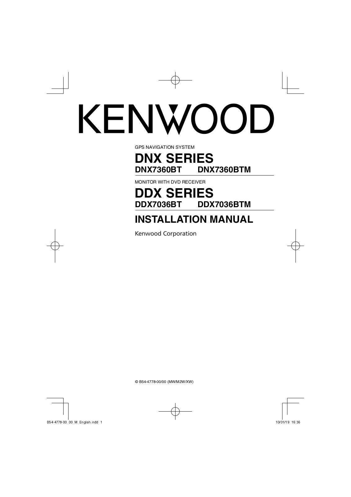 Kenwood DDX7036BT, DDX7036BTM, DNX7360BT, DNX7380BTM Installation Manual