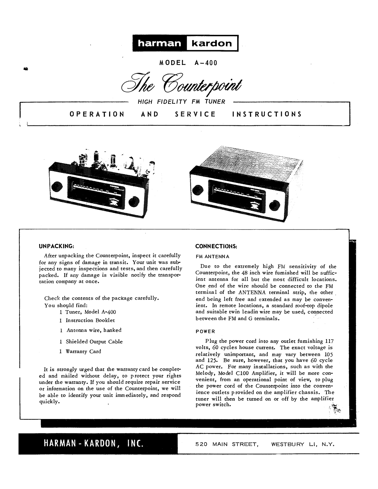 Harman Kardon A-400 Owners manual