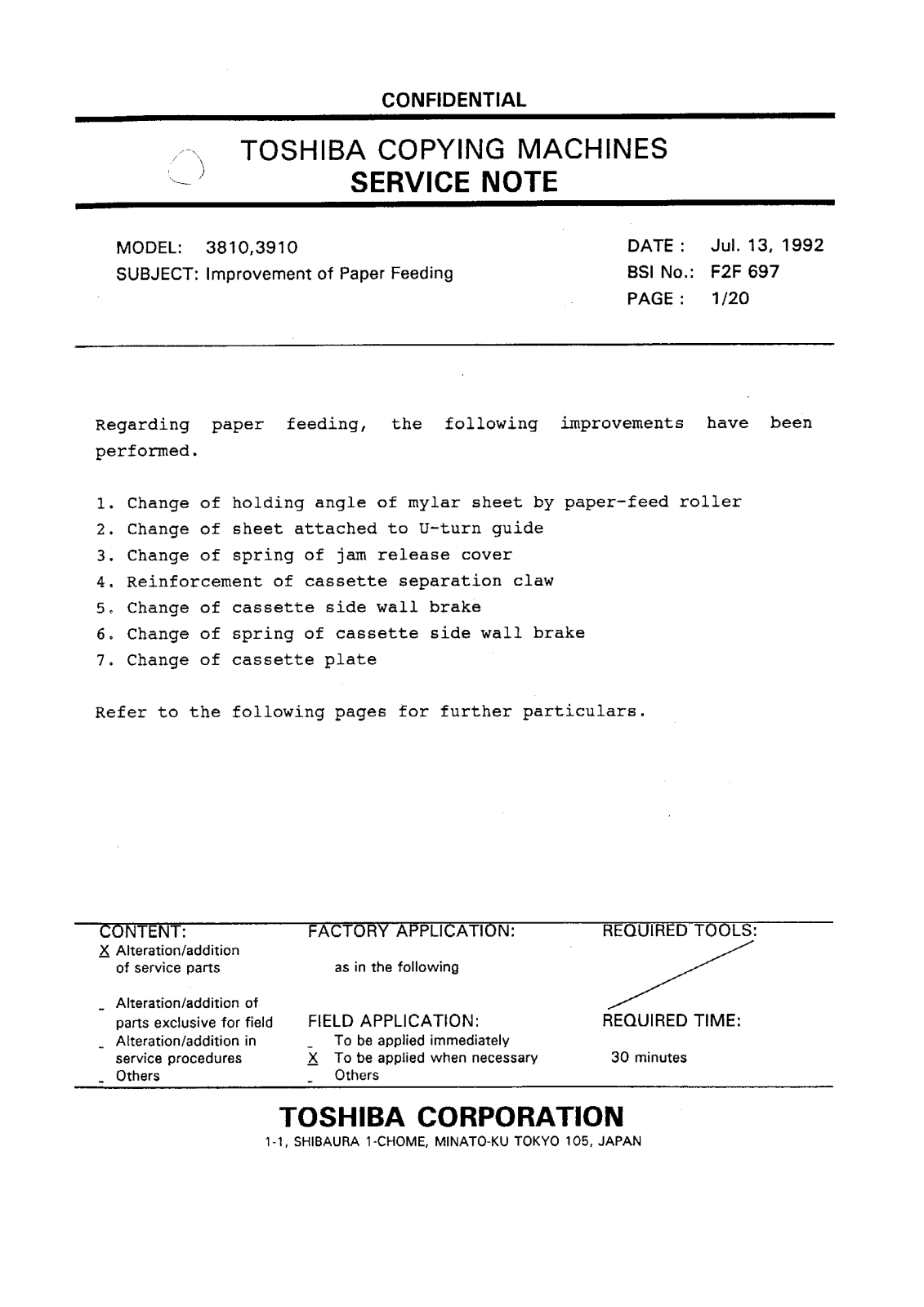 Toshiba f2f697 Service Note