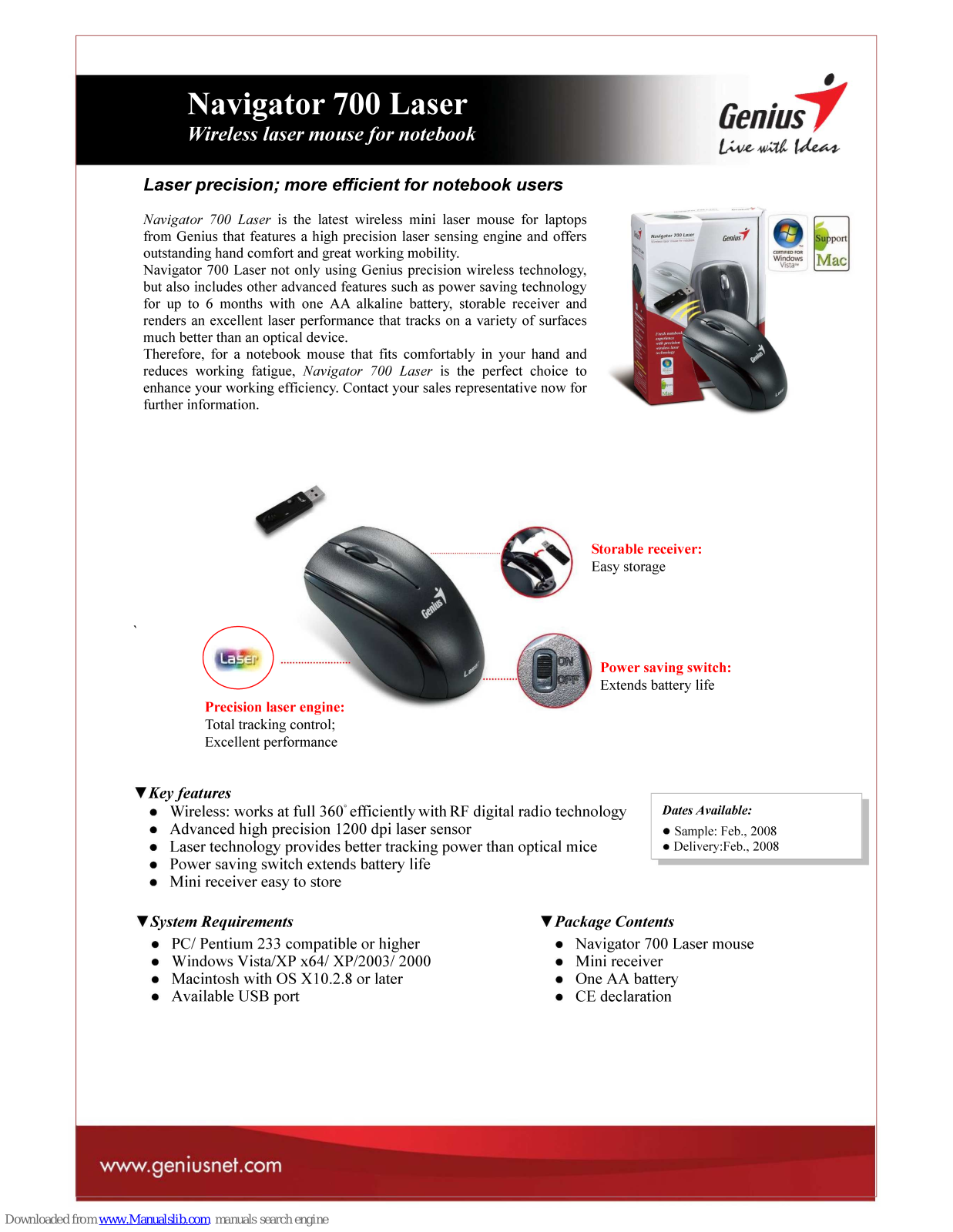 Genius NAVIGATOR 700, NAVIGATOR 700 Laser Datasheet