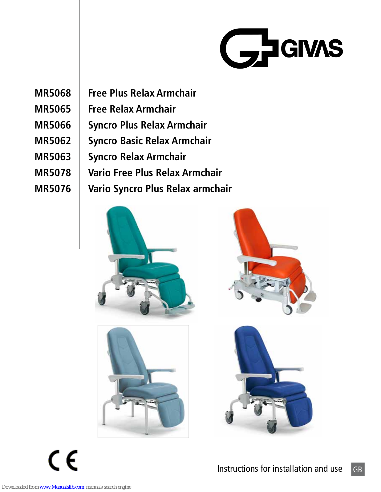 givas MR5068, MR5065, MR5063, MR5078MR5076, MR5066 Instructions For Installation And Use Manual