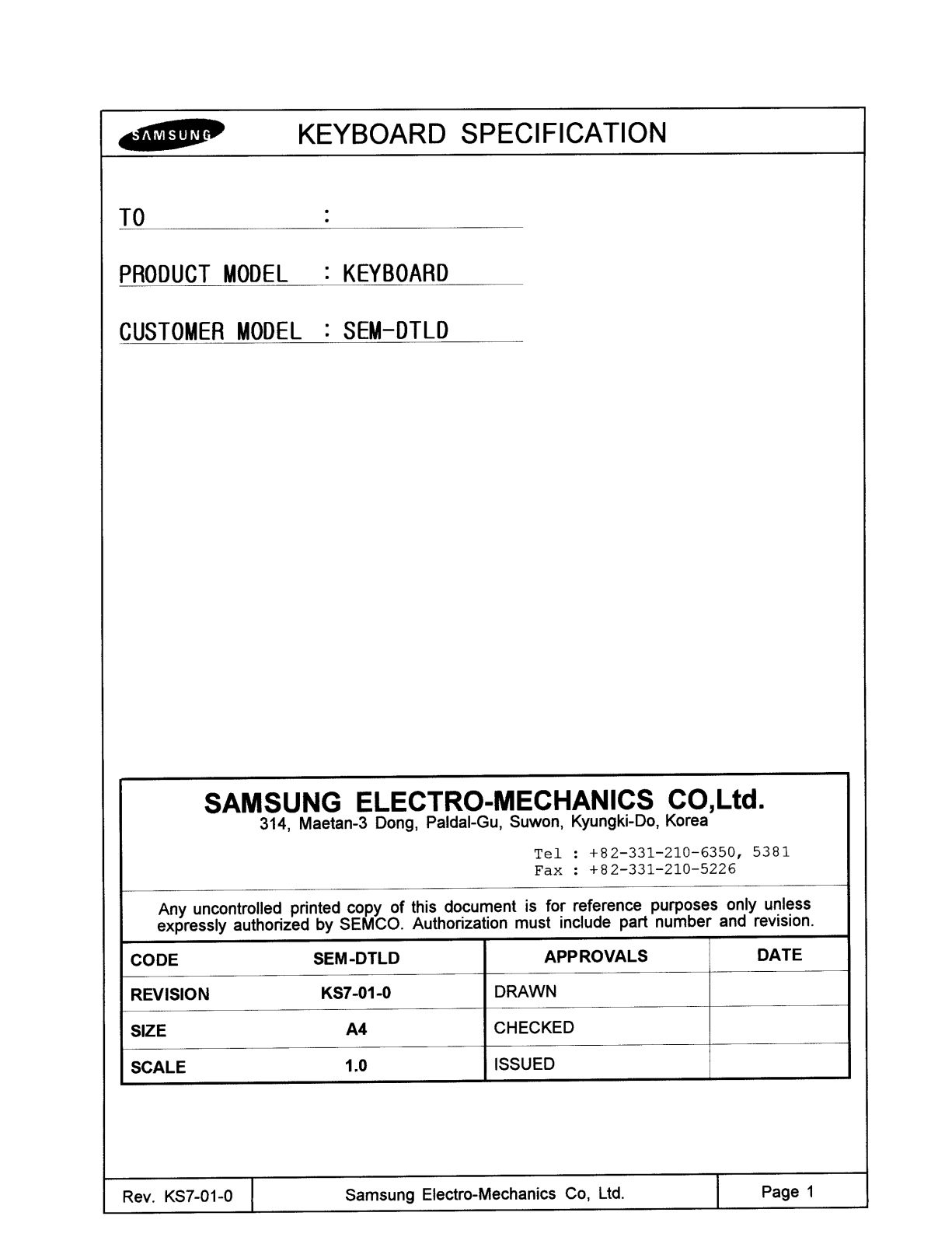 Samsung Electro Mechanics SEM DTLD Users manual