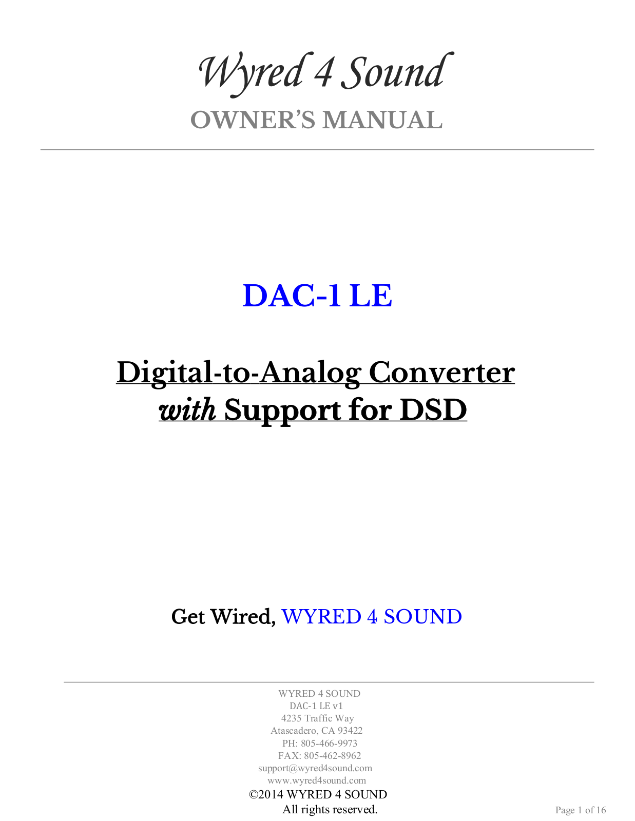 Wyred 4 Sound DAC-1 LE User Manual