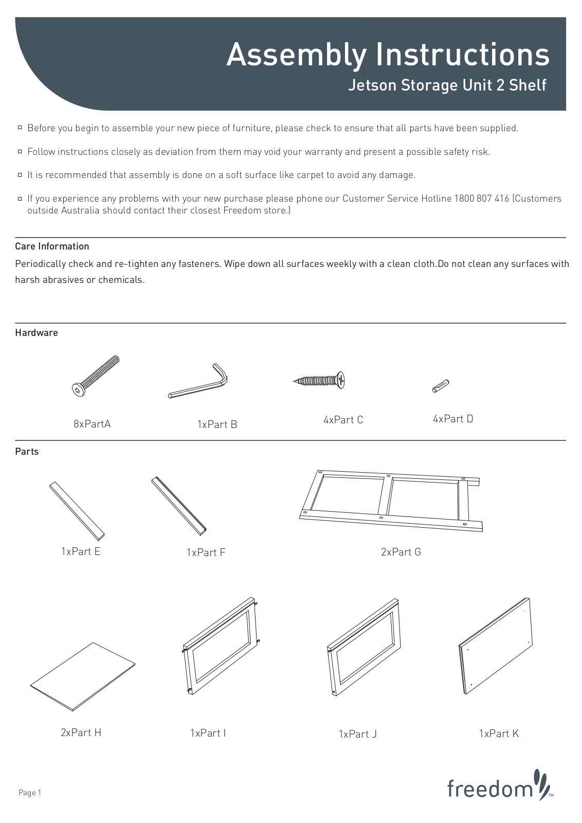 Freedom Jetson Storage Unit 2 Shelf Assembly Instruction