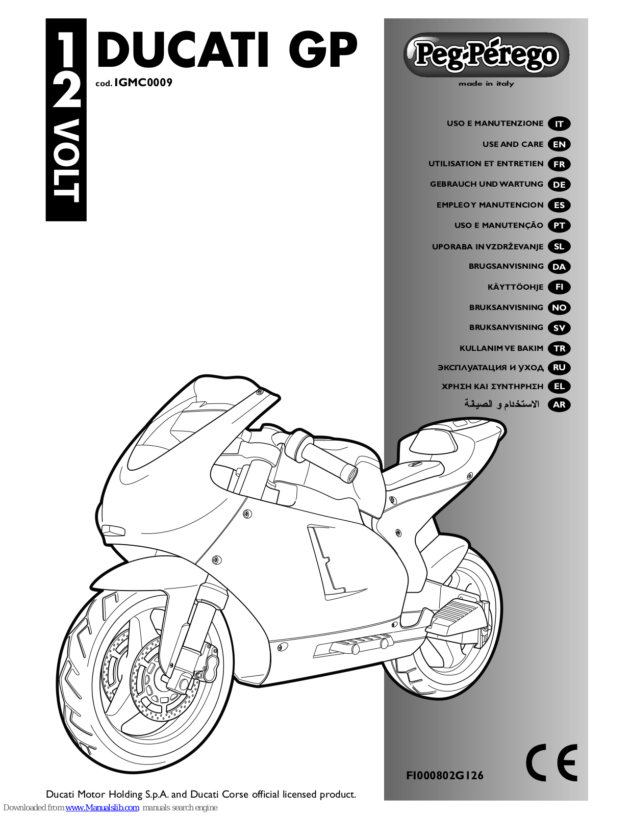 Peg-Perego Ducati GP IGMC0009 Use And Care Manual