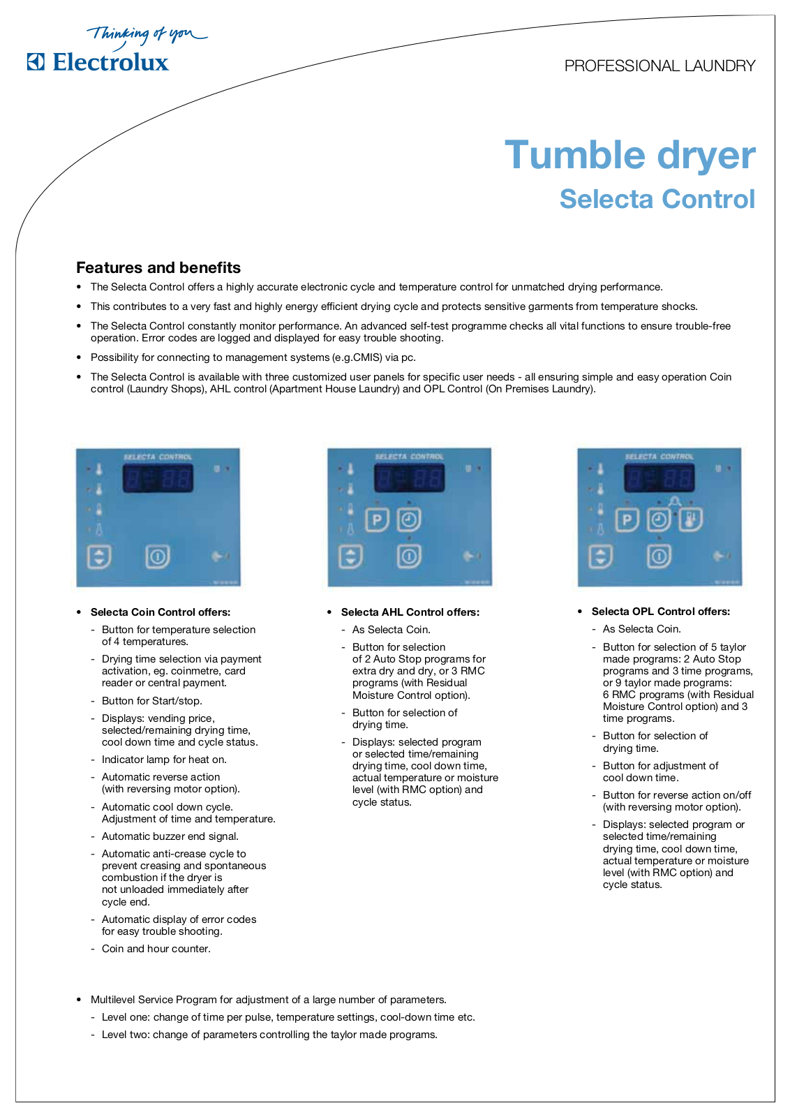 Electrolux TUMBLE DRYER DATASHEET