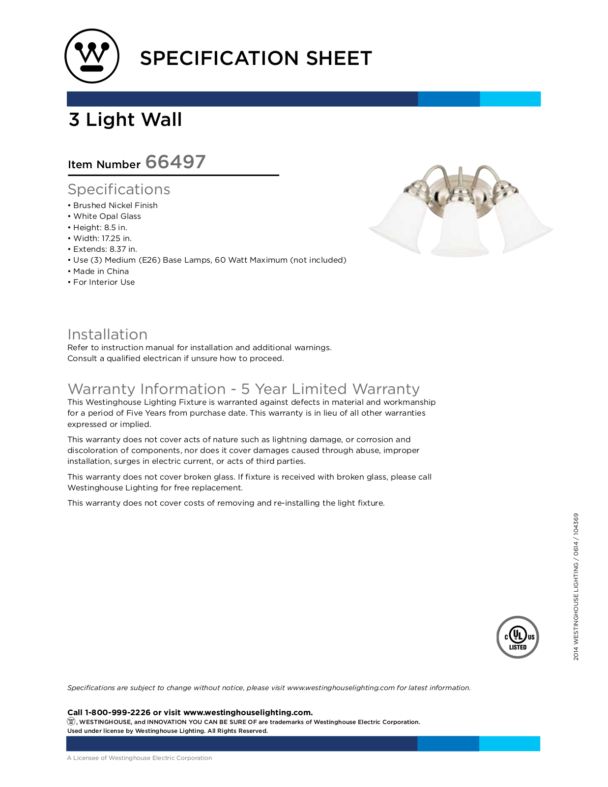 Westinghouse 6649700 Specification