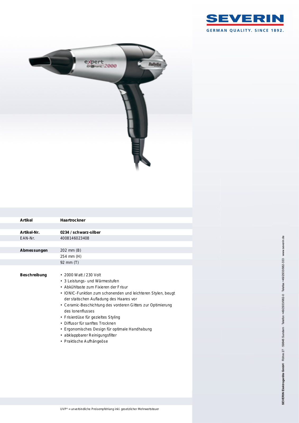 Severin 0234 DATASHEET