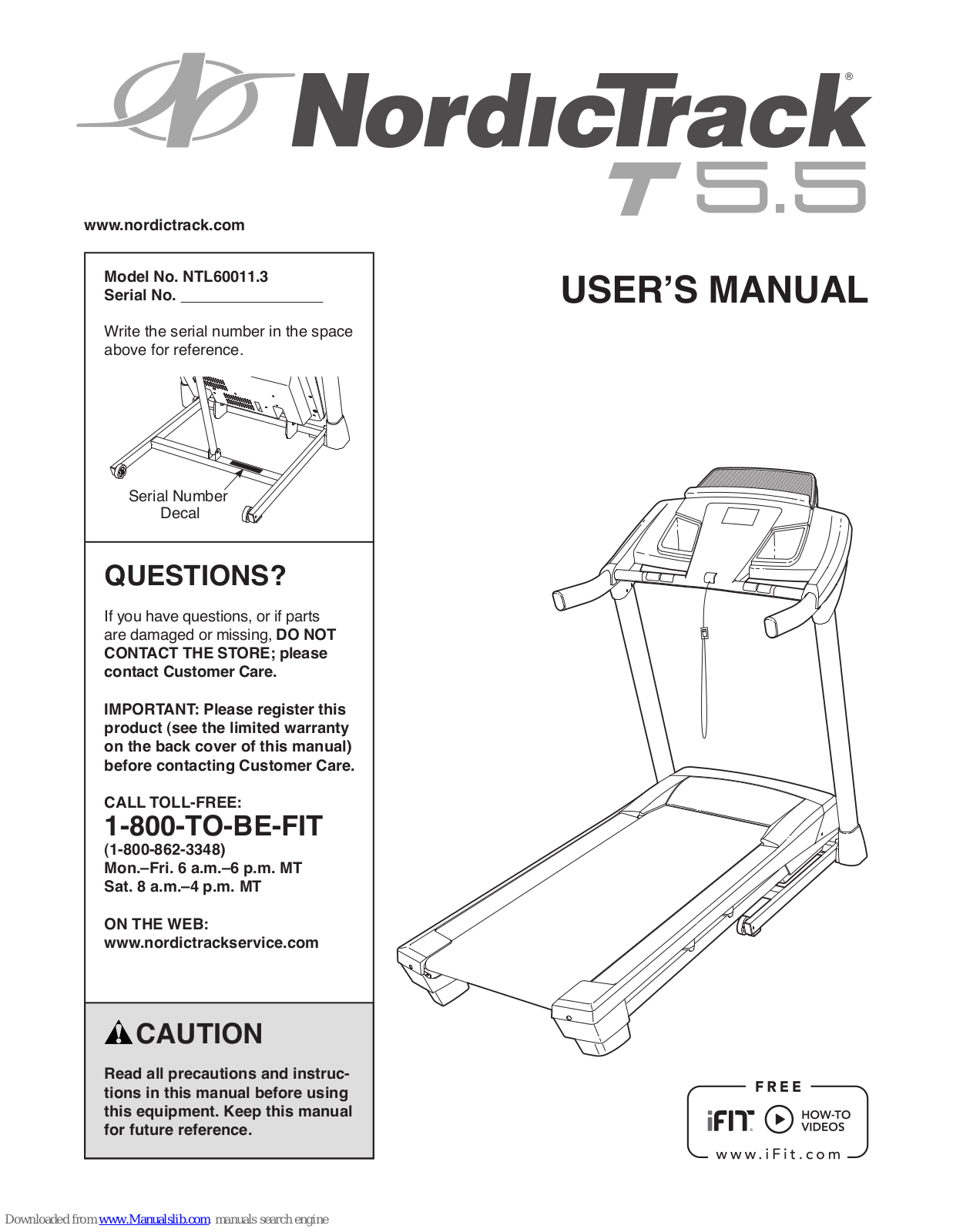 NordicTrack T 5.5 Treadmill, T 5.5, NTL60011.3 User Manual