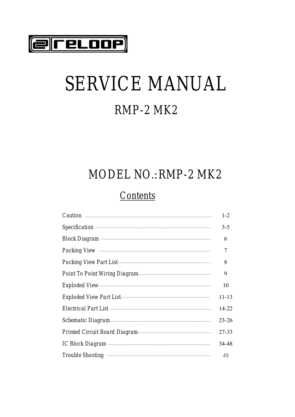 Reloop RMP-2-Mk2 Service manual