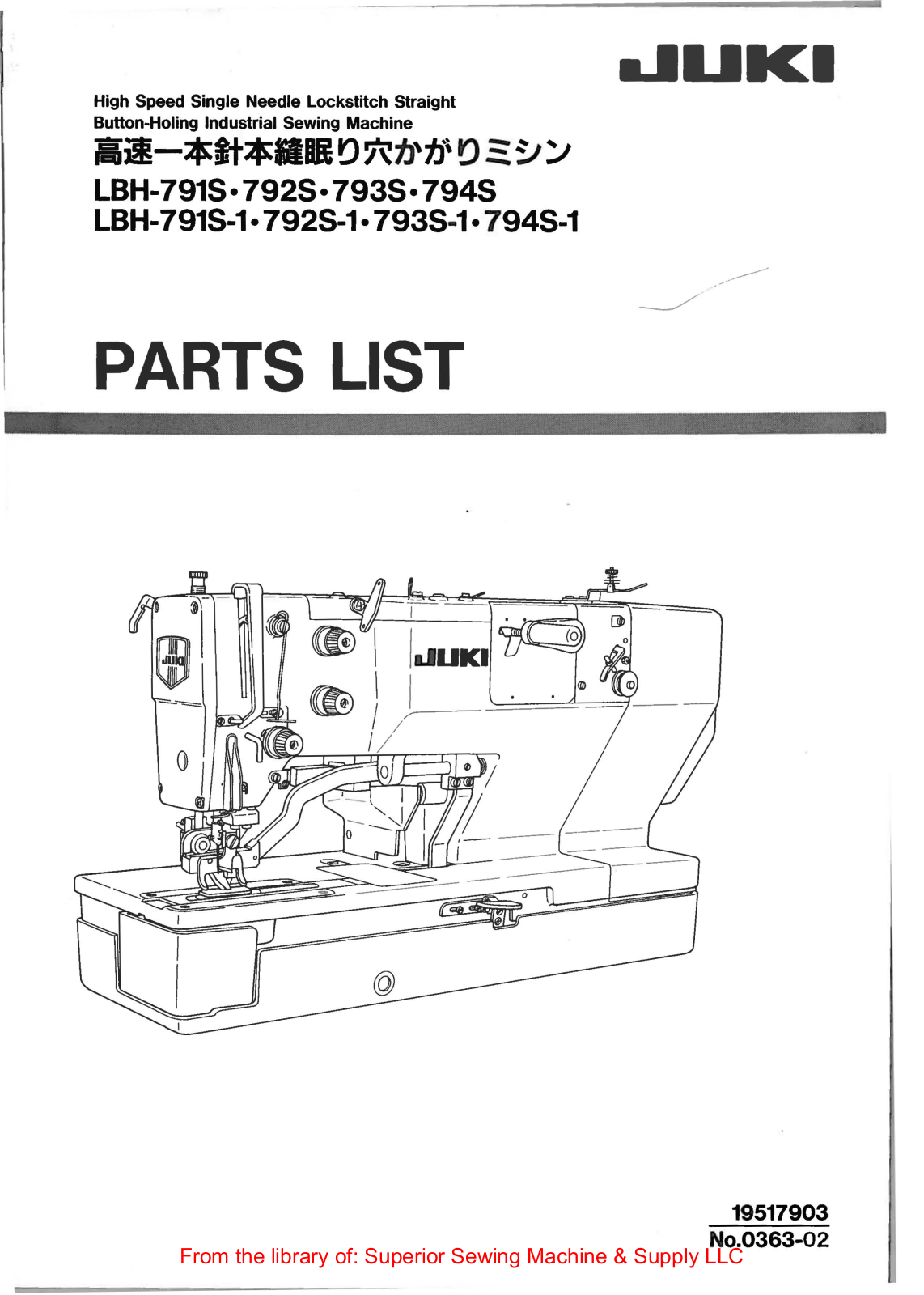 Juki LBH-791S, LBH-792S, LBH-793S, LBH-794S, LBH-791S-1 Manual