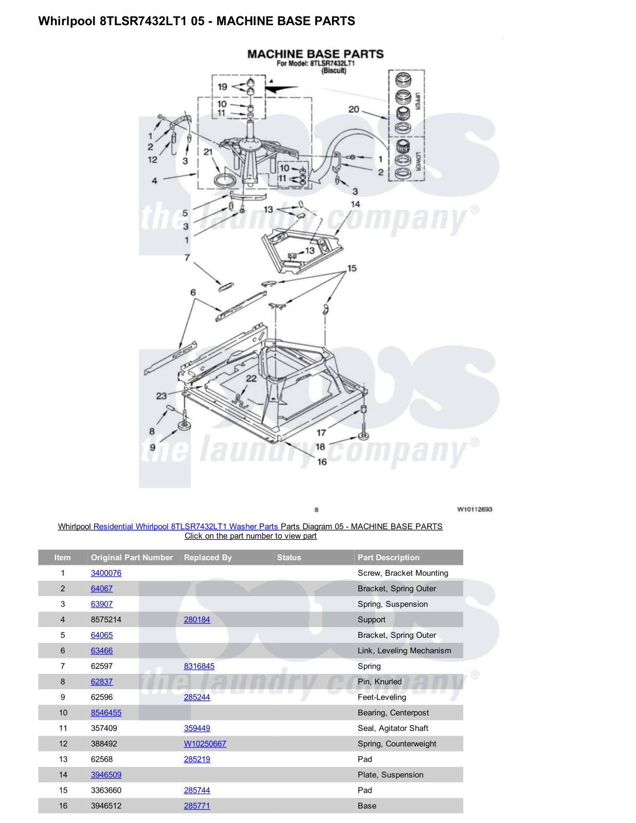 Whirlpool 8TLSR7432LT1 Parts Diagram