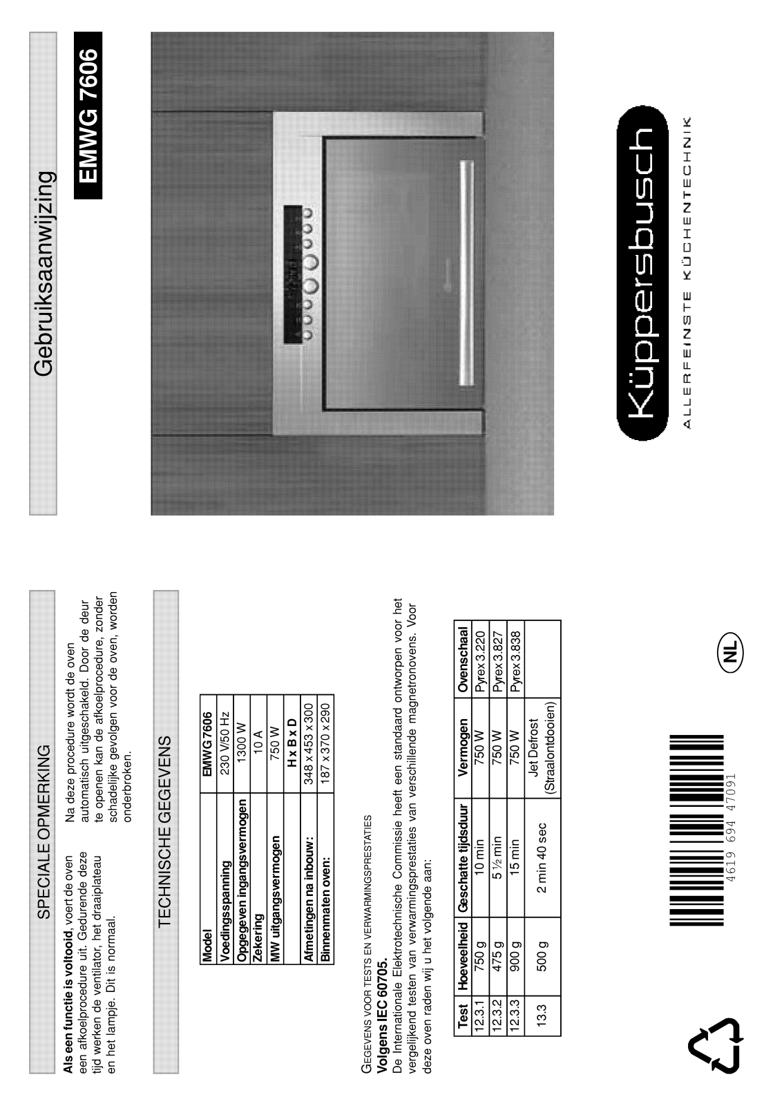 Whirlpool EMWG7606.0M INSTRUCTION FOR USE